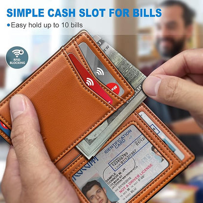 Airtag Slim Leather Wallet for Men - 12-Card Capacity, Magnetic Closure, Money Clip & Simplified Bill Compartment, RFID Blocking (4.3" x 3.0") | Gift Boxed