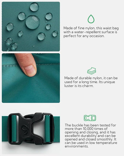 WATERFLY Fanny Pack Waist Packs: Large Crossbody Fanny Packs for Women Men with 5 Zipper Pockets Adjustable Strap Waist Bags Hip Pack for Traveling Cycling Running Hiking-Cyan