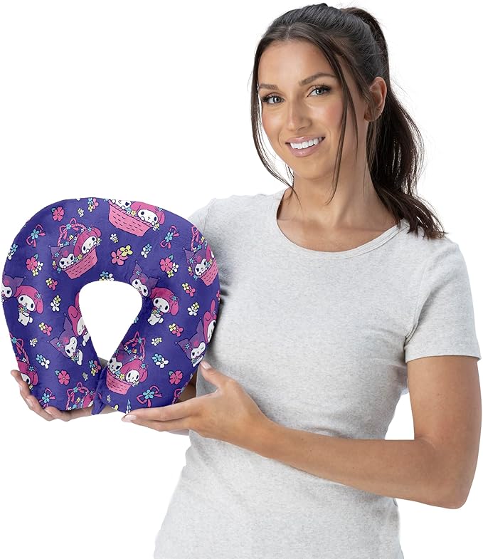 Northwest Sanrio My Melody Flower Basket Fun Travel Neck Pillow, U-Shaped Plush Cushion for Airplane, Traveling, Car, 12x13 inches