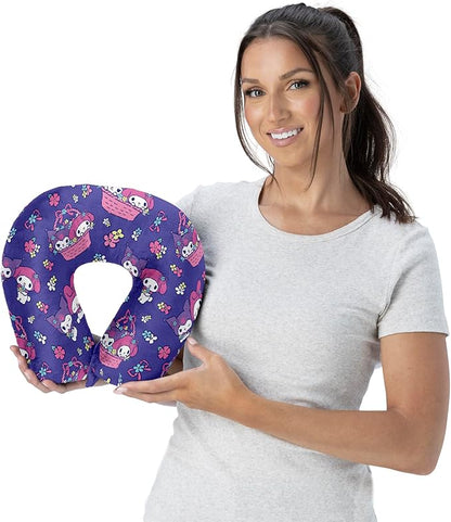 Northwest Sanrio My Melody Flower Basket Fun Travel Neck Pillow, U-Shaped Plush Cushion for Airplane, Traveling, Car, 12x13 inches