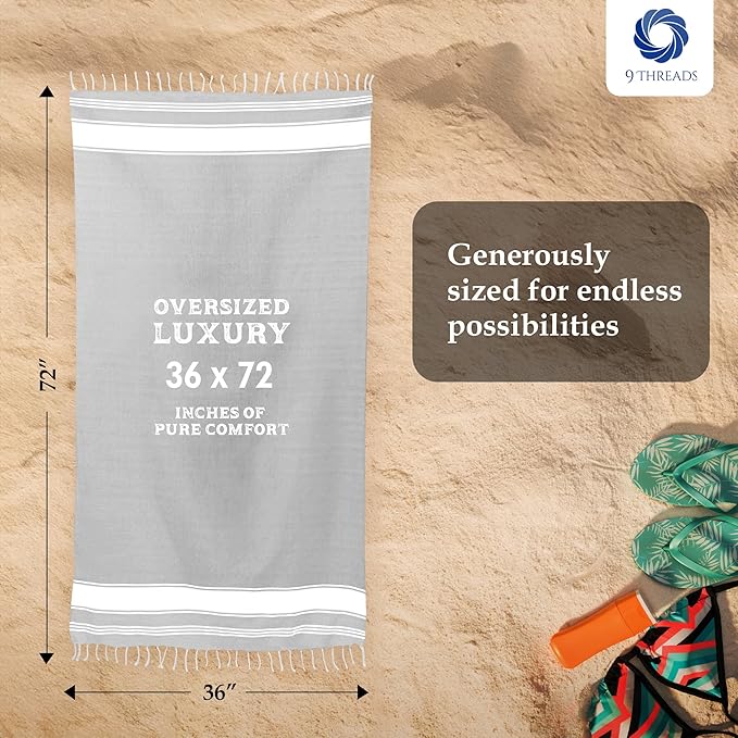 Cotton Turkish Beach Towel Towels Oversized 36"x72" Pool Absorbent Extra Large Quick Dry Sand Travel Towel (Light Grey, 4 Pack)