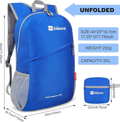 ZOMAKE Lightweight Packable Backpack 20L, Foldable Backpacks Small Daypack for Hiking Water Resistant Day Bag for Travel(Dark Blue)
