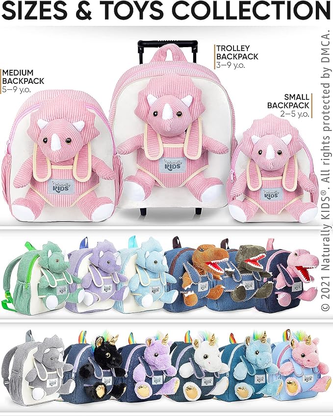 Naturally KIDS Pink Dinosaur Toys for Girls 4-5, Triceratops Toy, Dinosaur Gifts for 4 Year Old Girls, Gifts for 5 Year Old Girl, Toddler Backpack