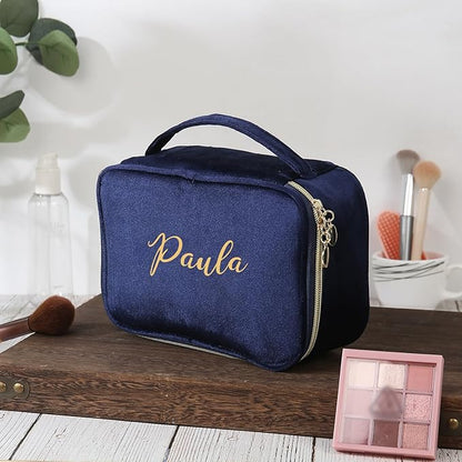 Personalized Name Makeup Bags - Monogrammed Gift for Women Girls Cosmetic Bag with Zipper Gift Ideal for Teen Girls Women Birthday Friend Mom (Treasure Blue)