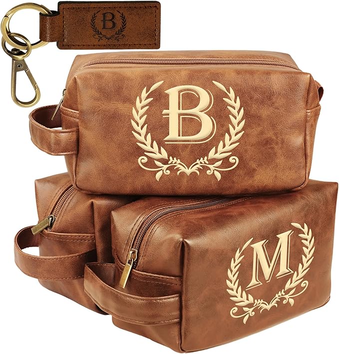 Mens Personalized Toiletry Bag Leather Waterproof Kit, Travel Shaving Bag for Men, Gifts for Christmas(B)