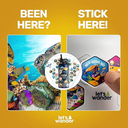 LET'S WANDER World Explorer Adventure Water Bottle with 50 Waterproof Stickers - 32oz Leakproof Insulated Stainless Steel with Straw - Travel Goal Gift Bottle (Blue)