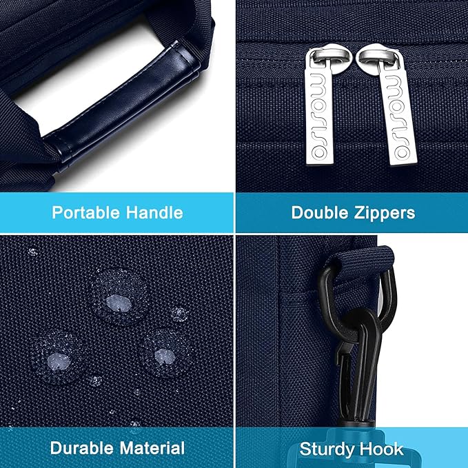 MOSISO Laptop Shoulder Bag 13.3 inch, 13-14 inch Computer Bag Compatible with MacBook Air/Pro 13 / Pro 14, HP Dell ASUS Lenovo with 2 Raised&1 Flapover&1 Horizontal Pocket&Handle&Belt, Navy Blue