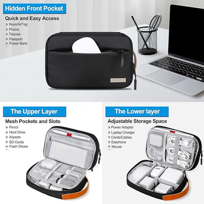 Lacdo Cord Organizer Travel, Electronics Organizer Travel Case, Cable Organizer Bag Case Storage for Cords, Chargers, Phone, Cables, SD Card, Usbs, Essentials, Black