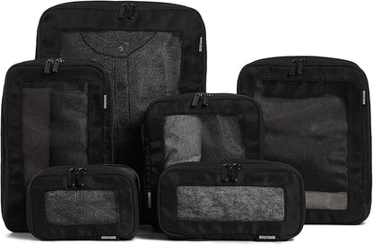 Aerotrunk Compression Packing Cubes for Travel - Luggage Organizer Bags - Double Zipper Packing Cubes for Suitcases (6-Pack, Black)