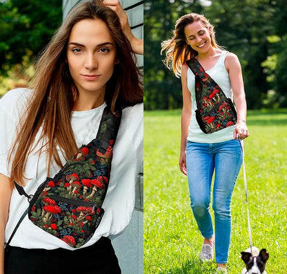 Mushroom Sling Bag Travel Sling Backpack Lightweight Casual Daypack Women Chest Bags for Outdoor Sport Climbing Runners (Red)