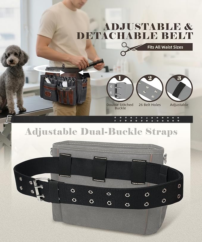 ARCFOX Barber Bag 10.2L, Heat-Insulating Hairstylist Travel Bag with Adjustable Waist Belt & Shoulder Strap, 16oz Canvas and EVA Clipper Shear Case for Razor & Pet Grooming - No Clutter & Easy Access