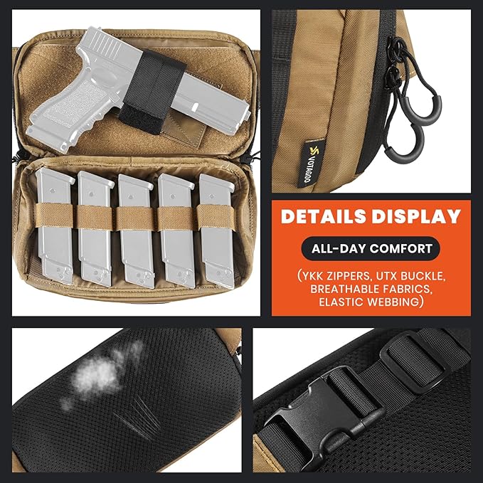 Tactical CCW Fanny Bag, Concealed Carry Fanny Pack w/Adjustable Waist Belt Tactical Waist Bag Handgun Pouch with Universal Pistol Holster, Everyday Hip Pack for Men Travel Outdoor(Brown)