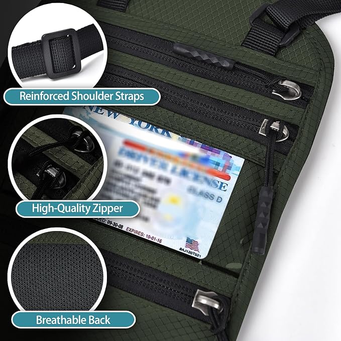 RFID Blocking Travel Neck Wallet–Hidden Passport Holder & Anti-Theft Money Pouch for Men & Women, Lightweight Concealed Travel Organizer with Adjustable Strap Secure Document