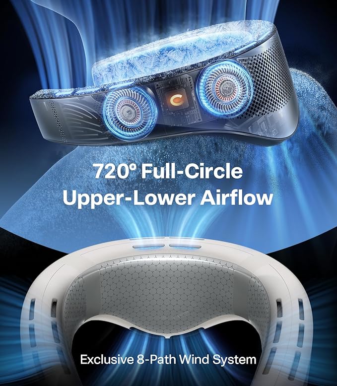 TORRAS COOLiFY Cyber・2025 Flagship AI Neck Air Conditioner, Ultimate Immersive Cooling Portable Neck Fan【No.1 Coolest & Max Cooling Area】Neck Cooler Neck Fans that Blow Cold Air Rechargeable for Gifts