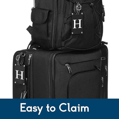 Premium 3-Layer Aluminum Luggage Tags by Fortuna - Easy to Claim, Laser-Engraved, Plastic-Free, and Eco-Friendly Luggage Tag Holders, 2-Pack, Black (H)