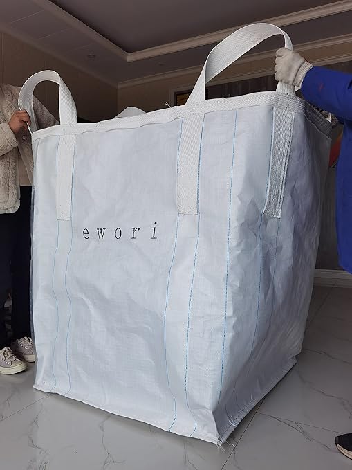 10 Pack ewori FIBC Jumbo Bulk Bag Diamond One Ton Bag 35.4"L x 35.4"W x 43.3"H 3300lbs SWL Safty Factor 3:1 Duffle Top Flat Bottom Heavy Duty Construction Woven Polypropylene Bags (10)