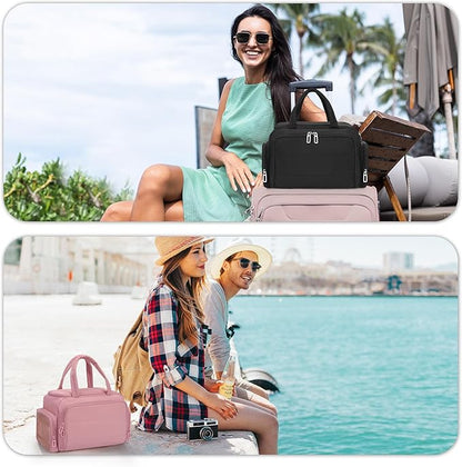 Travel Cosmetic Bag for Women, Lightweight Wide-open Makeup Travel Bags for Toiletries with 2 Removable Dividers, Large Makeup Organizer with Brushes Board, Multi Pockets for Gym, Daily, Pink