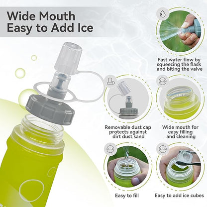 MARCHWAY Soft Hydration Flask with Wide Mouth, 300ml/500ml Collapsible TPU Water Bottle, Leakproof Portable Flexible for Running, Hiking, Cycling, Climbing, Gym, Travel (2pcs Yellow 500ml)