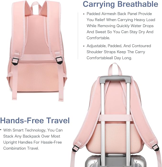 Boavan Laptop Backpack for women, 15.6 inch Laptop Bag with USB Port, Waterproof Travel Work Backpack Purse, Anti-Theft Teacher Nurse Doctor Casual Bookbags Office Business backpack，Pink