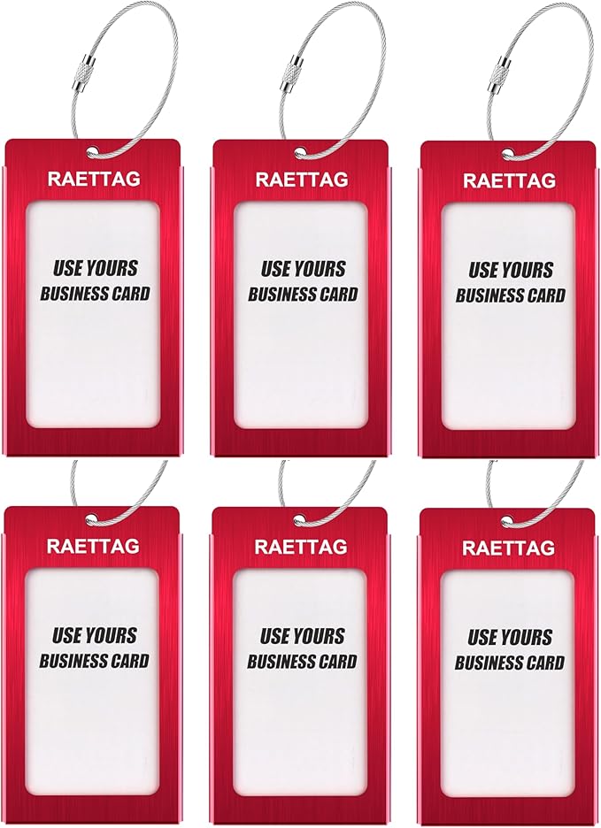 Luggage Tags Metal Suitcase Tags Travel Bag ID Identifier Luggage Tag (Red 6-Pack)