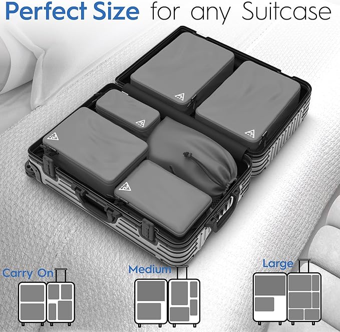 8-Piece Luxury Compression Packing Cubes & Bags for Travel – Maximize Space in Luggage with HybridMax Double-Capacity Design, 50 Luggage Tags, Deluxe Set, Lifetime Satisfaction Suitcase Organizer Bags