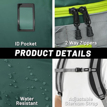 MIER Large Duffel Backpack Sports Gym Bag with Shoe Compartment, Heavy Duty and Water Resistant, Green, 60L