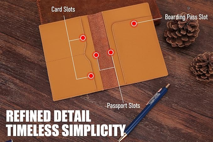 STAR VISTA Albatross Leather Travel Passport Holder, Minimalist Design, Calfskin Leather Case for Women and Men - Slim Passport Wallet, Bifold, RFID Blocking, Honey
