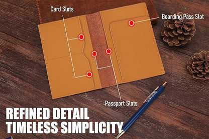 STAR VISTA Albatross Leather Travel Passport Holder, Minimalist Design, Calfskin Leather Case for Women and Men - Slim Passport Wallet, Bifold, RFID Blocking, Honey