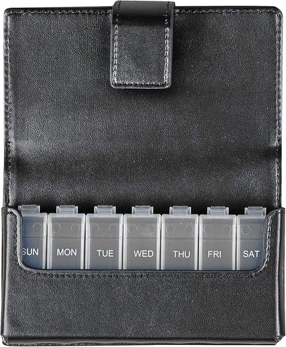HealthSmart Weekly Pill Organizer, Medicine Organizer, Pill Box for 7 Days, Medication Organizer with Days of the Week, Black