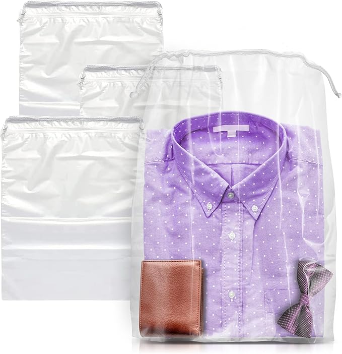 Disposable Drawstring Bags PE 2 Mil with Double Cotton Drawstrings