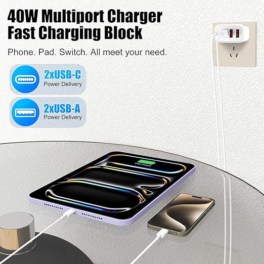 USB Type C Charger for iPhone 17 16 Pro,40W Multiport Type C Charger Fast Charging,2Pack 4Port USB C Wall Charger 10FT USBC Chargers Cord for iPhone 17/17 Pro/17 Air/16 ProMax/16e/15/15 ProMax/15 Plus
