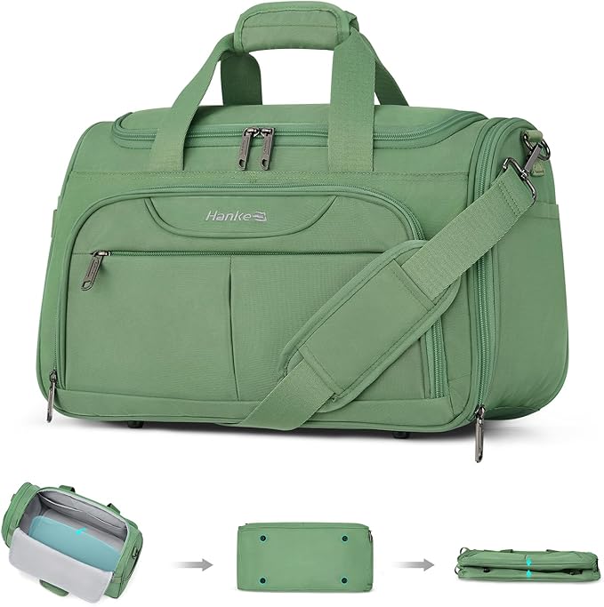 Hanke Underseat Carry On luggage Bags for Travel, Foldable Travel Bags for Women, Soft Lightweight Personal Item Travel Bag Small Carry On Bags for Airplanes, Travel Tote Bags for Women Men. Green