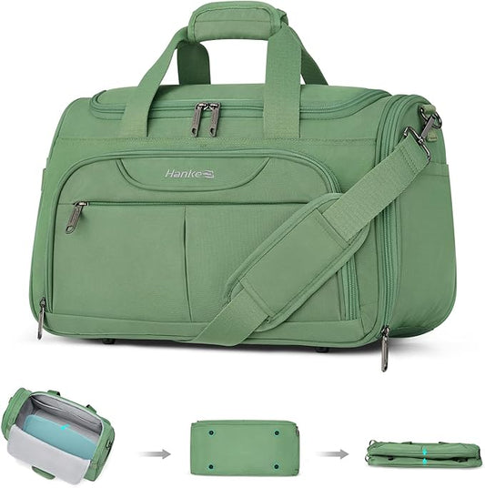 Hanke Underseat Carry On luggage Bags for Travel, Foldable Travel Bags for Women, Soft Lightweight Personal Item Travel Bag Small Carry On Bags for Airplanes, Travel Tote Bags for Women Men. Green