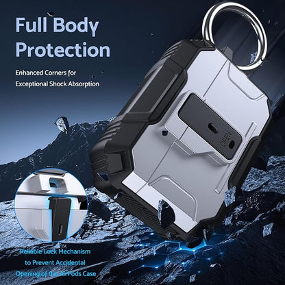 DASFOND Armor Earphone Cover Case for Airpods Pro 3, Military Grade Full Body Shockproof Protection Hard Case, Support Wireless Charging with Keychain, Magnetic Lid, Front LED Visible, Silver