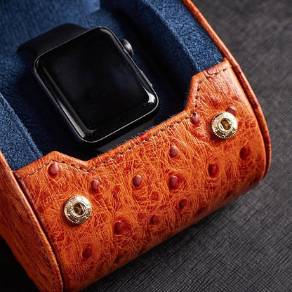 Genuine Napa Leather Watch Roll Travel Case - Travel Watch Rolls and Leather Watch Display Cases with Velvet Interior - Watch Storage Organizer Men's By CALIBERWATCH (Cognac - Single)