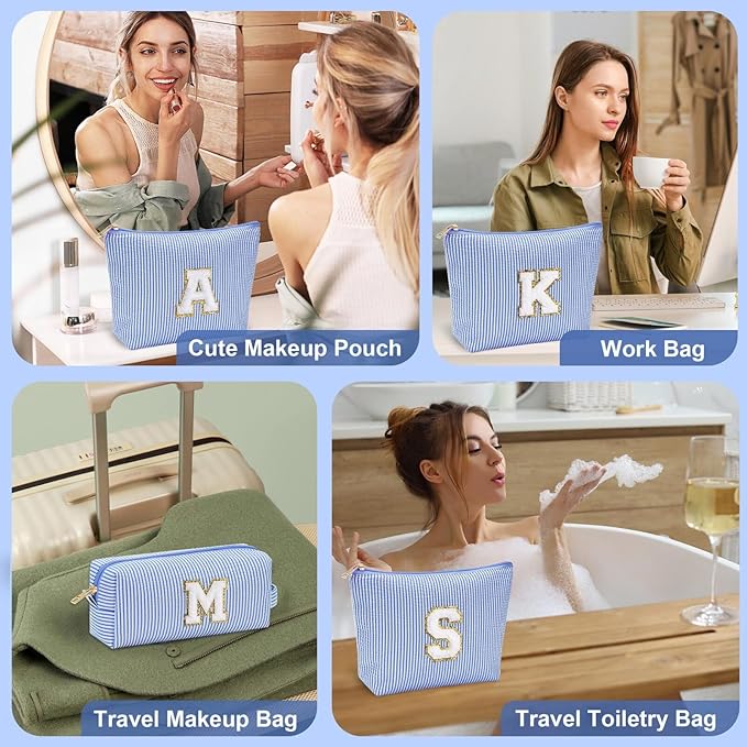 YOOLIFE Initial Makeup Bag Gifts - 2 Pieces Make Up Bag Makeup Pouch Travel Makeup Bag Cosmetic Bags for Women Makeup Organizer Bag Small Makeup Brush Bag Women Gifts Daughter Gifts for Women Letter V