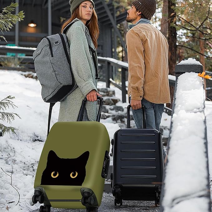 ANNA QUEEN Peeking Black Cat Luggage Cover, Cute Cat Eyes Design Suitcase Protector, Stretchable Washable Travel Sleeve for 32-34 Inch Luggage