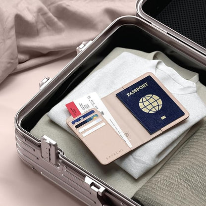 Satechi Passport Holder for Travel with Find My, Passport Cover with 4 Card Holder, Wireless Charging, and RFID protection – Travel Essential Vegan Leather Passport – Desert Rose