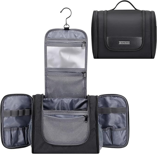 WITZMAN Toiletry Bag for Men Women Large Hanging Multi-organization Bathroom Bag Water-resistant Dopp Kit Shaving Bag Men(B690 Black)