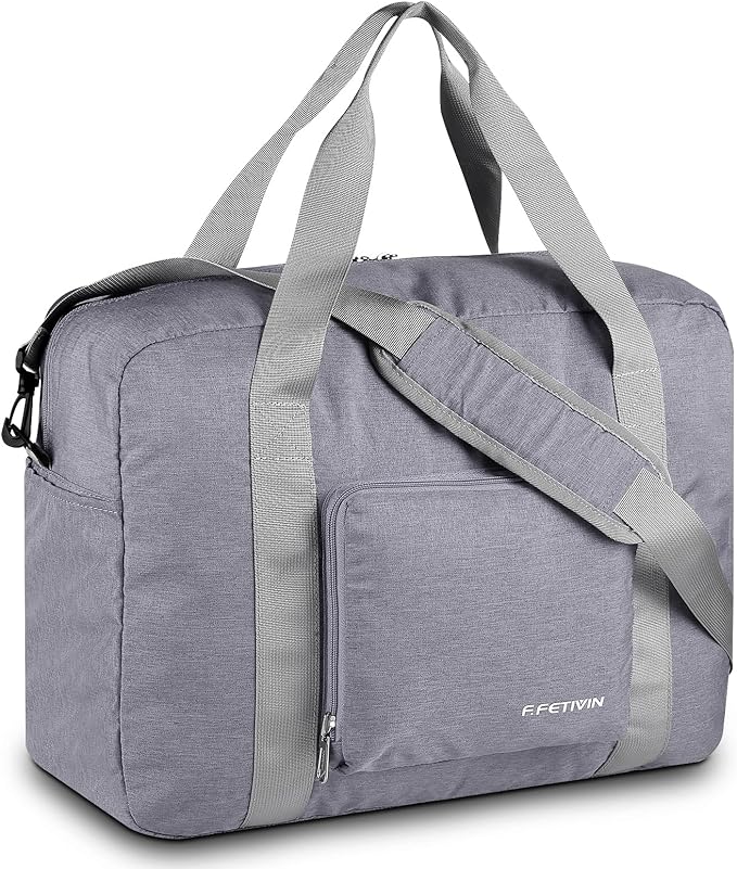 For Spirit Airlines Personal Item Bag 18x14x8 Foldable Travel Duffel Bag Underseat Carry-on Luggage for Women and men 30L(Grey)