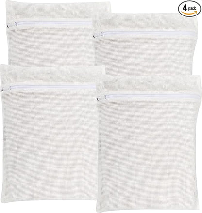 4-Piece White Medium Durable Organic Cotton Mesh Laundry Bags with Sturdy Zippers and Breathable Mesh are Delicate Laundry Bags for Underwear, Clothes, Pants and Socks