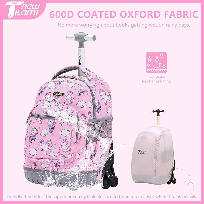 NEW TILAMI Rolling Backpack 16 Inch Wheeled Laptop Backpack with Wheels for Girls Boys School, Cute Unicorn