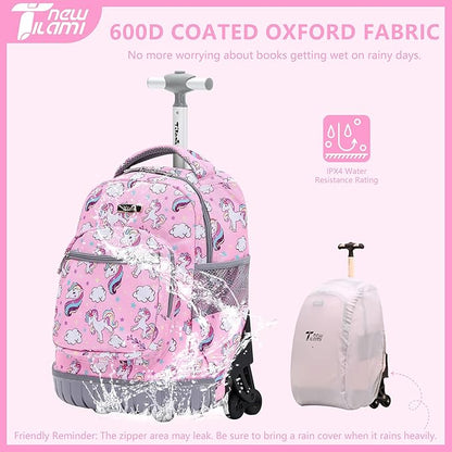 NEW TILAMI Rolling Backpack 16 Inch Wheeled Laptop Backpack with Wheels for Girls Boys School, Cute Unicorn