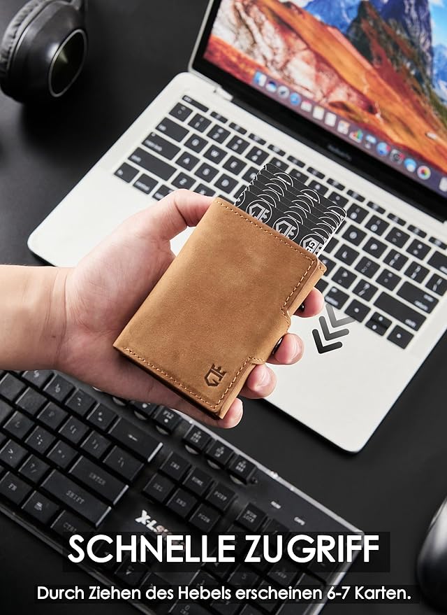 Mens Wallet Card Holder for AirTag, Leather Smart Wallet for Men, Airtag Wallet Pop Up Wallet, RFID Blocking, Slim, Minimalist, Large Capacity - 14-18 Card Capacity | ID Window | Cash Slot （Brown）