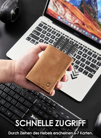 Mens Wallet Card Holder for AirTag, Leather Smart Wallet for Men, Airtag Wallet Pop Up Wallet, RFID Blocking, Slim, Minimalist, Large Capacity - 14-18 Card Capacity | ID Window | Cash Slot （Brown）