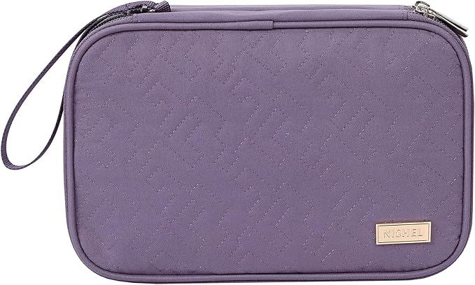 NISHEL Travel Cord Organizer Case, Double Layers Tech Electronic Bag, Essentials for Charger, Cable, Phone, Flash drive, Large, Purple