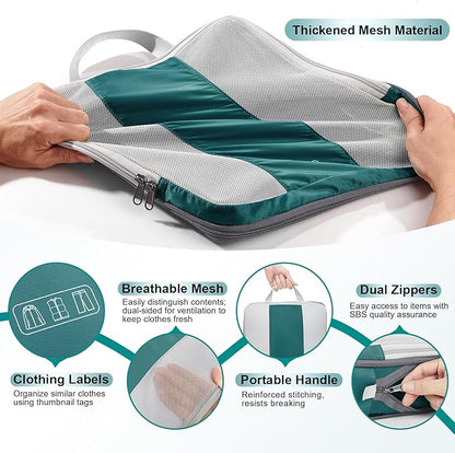 10 Set Compression Packing Cubes for Travel Essentials,Compressible Expandable Packing Cubes for Suitcase,OlarHike Luggage Organizer Bags,Handy Helper for Organizing Clothes(Dark Blue Green)