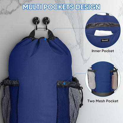 BALEINE 150L Laundry Bag Backpack, 900D Oxford Fabric Large Travel Laundry Bags with Shoulder Straps and 2 Mesh Pockets for College Dorm, Apartment, Laundromat (Navy, 150L)