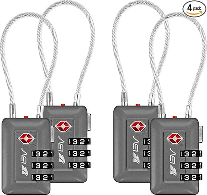 TSA Accepted Luggage Travel Lock, Set-Your-Own Combination Lock for School Gym Locker, Luggage Suitcase Baggage Locks, Filing Cabinets, Toolbox, Case (Slate Gray, 4 Pack)