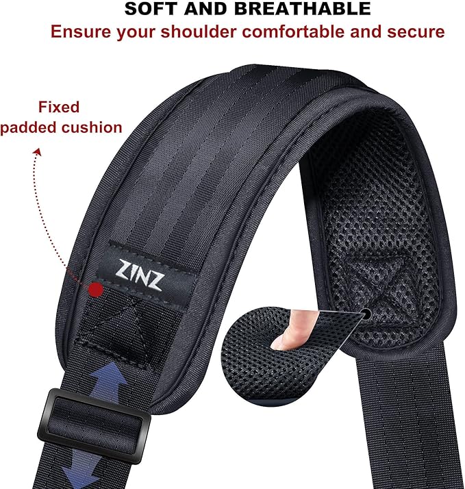 ZINZ 79.5" Universal Strap with Ultra-Thick Fixed Breathable Pad - Adjustable Heavy-Duty Shoulder Strap for Laptop, Crossbody, Luggage, Gym, Camera Bag and More - D01G01